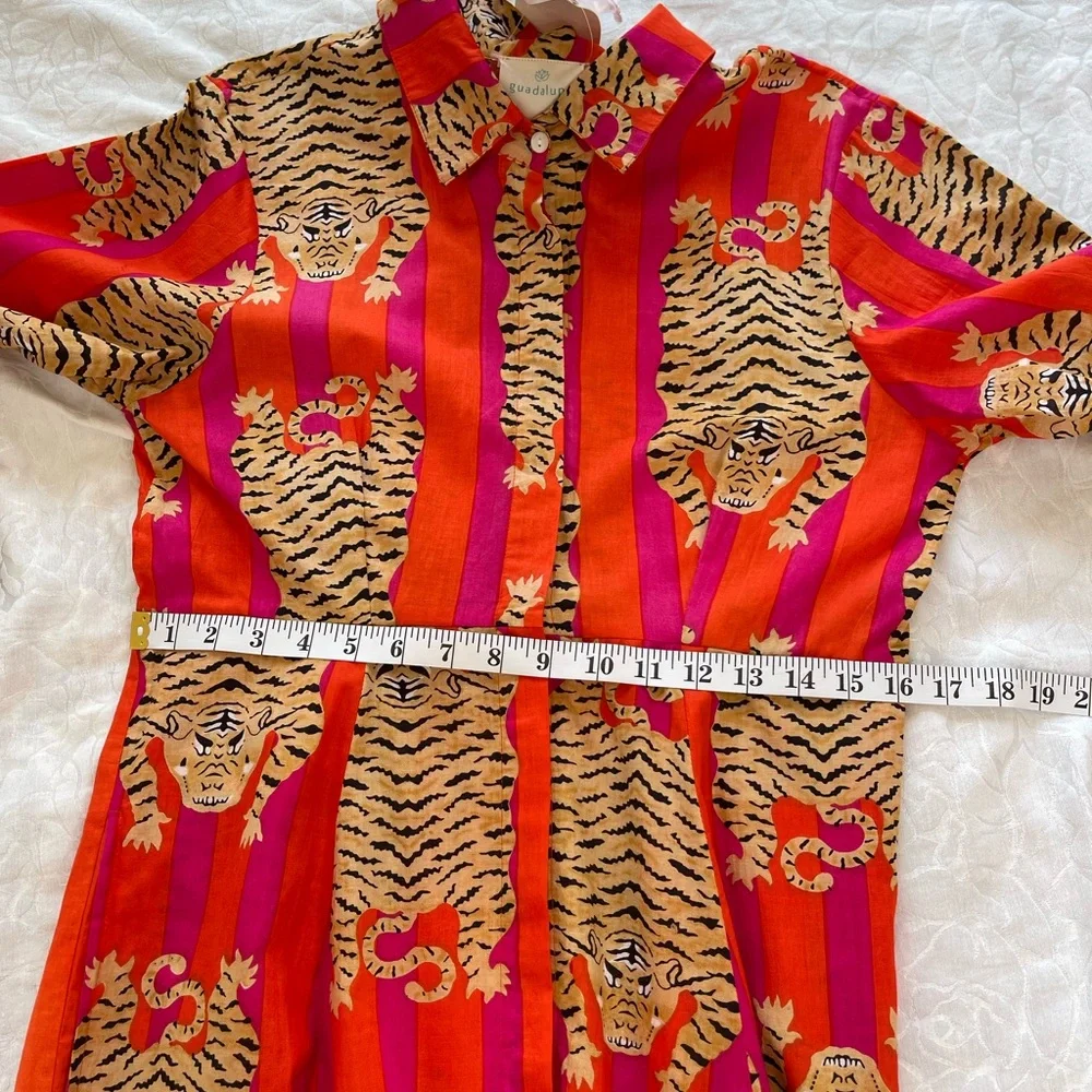 Guadalupe Luciana Tibet Tiger Stripes Hand Block Print Pure Indian Cotton Dress - Picture 12 of 16